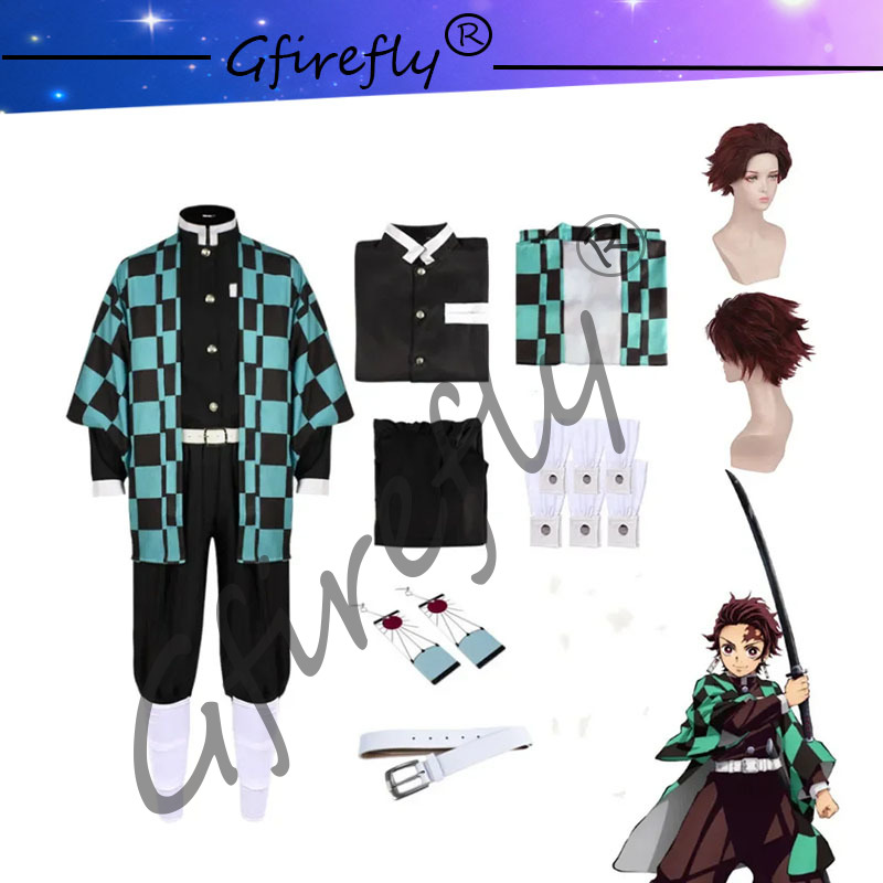 Anime Cosplay Manga - Kamado Tanjiriou ชุดยูนิฟอร์มหน้ากากดาบคาตานะ, ชุดยูนิฟอร์ม