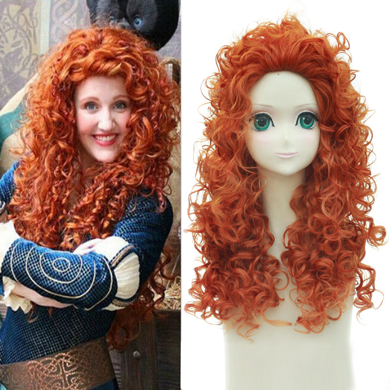 Anime Cosplay Orange Hair - วิกผมอะนิเมะตำนานกล้าหาญเมริดาผู้กล้าหาญเจ้าหญิงคอสเพลย์วิกผมปลอมผมยาวลอนสีส้ม