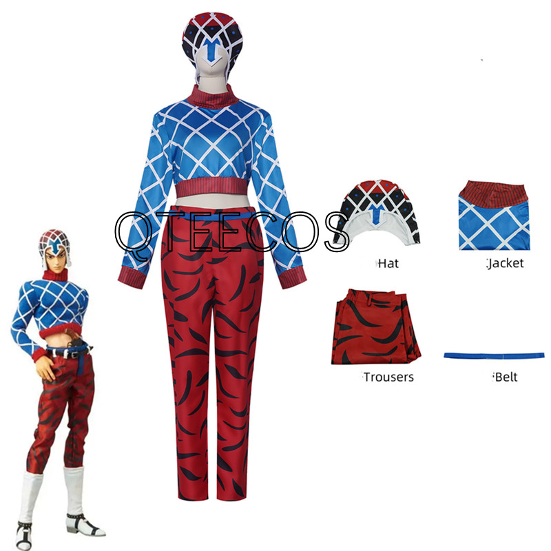 Jojo Bizarre Hat - Jojo Guīdo คุณคะคอสเพลย์ผจญภัย Bizarre Guido เครื่องแต่งกายฮาโลวีนชุดกางเกงอะนิเมะ