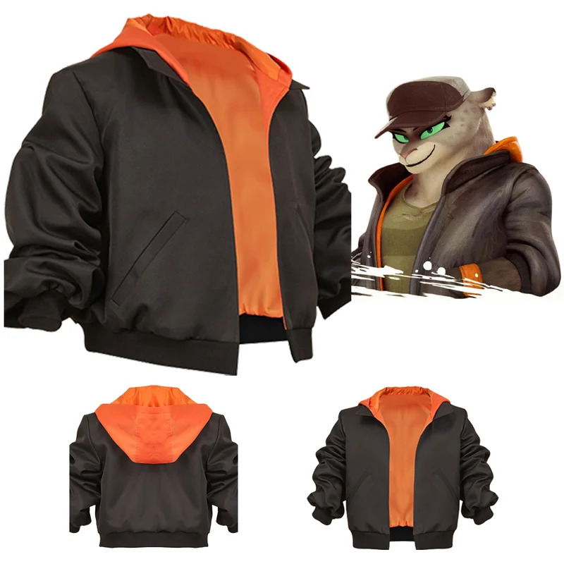 Anime Cosplay For Black Guys - ชุดคอสเพลย์แมวคิตตี้แคทจากภาพยนตร์เรื่อง Bad Guys สีดำส้ม เสื้อแจ็คเก็ตสำหรับทุกเพศ เหมาะสำหรับงานปาร์ตี้