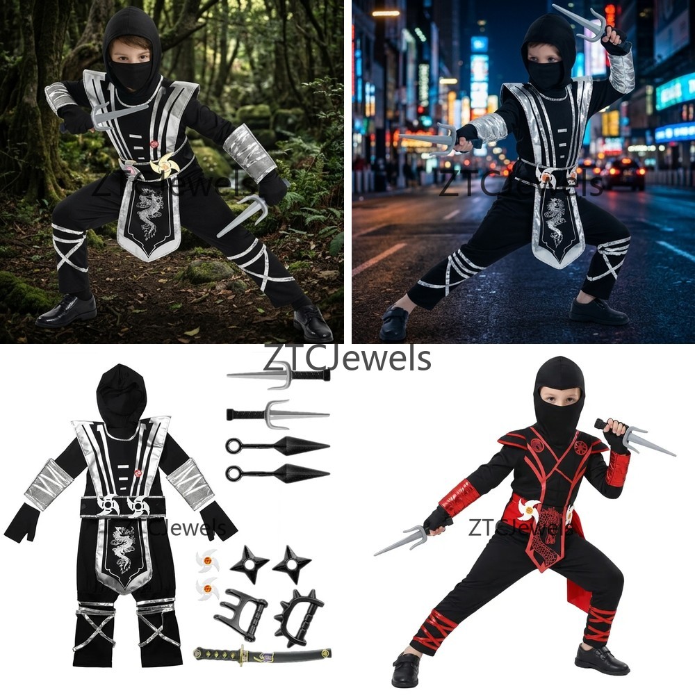 Anime Cosplay Ninja - คอสเพลย์ซิลเวอร์ดราก้อนนินจาเครื่องแต่งกายนักรบสวมหน้ากากชุดฮาโลวีนอะนิเมะบทบาทสมมุติปาร์ตี้เครื่องแต่งกายสำหรับเด็ก