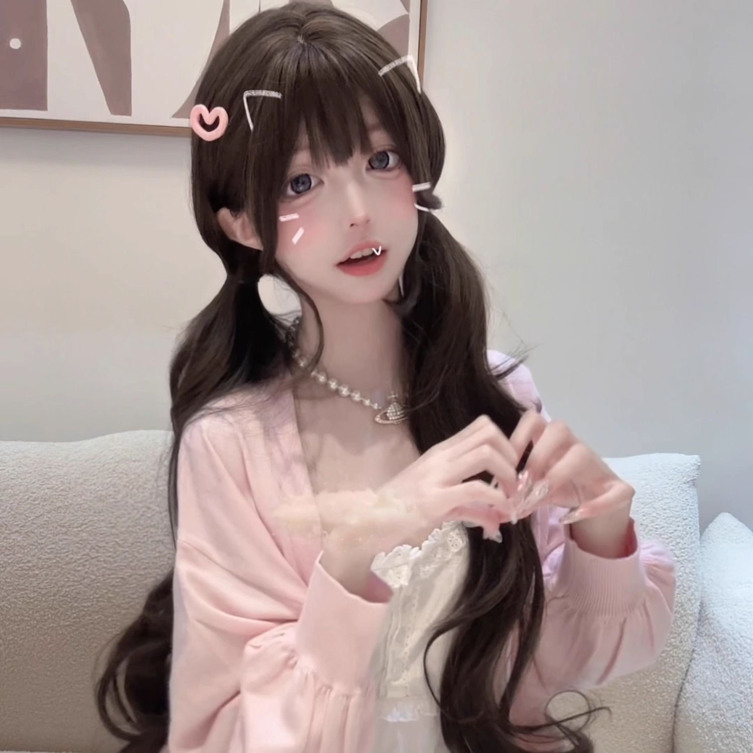 Anime Cosplay Girl Photo - วิกผมคอสเพลย์ลอนยาว 75 ซม. สำหรับสาวๆ สีดำน้ำตาลธรรมชาติ ผมหยิกสไตล์