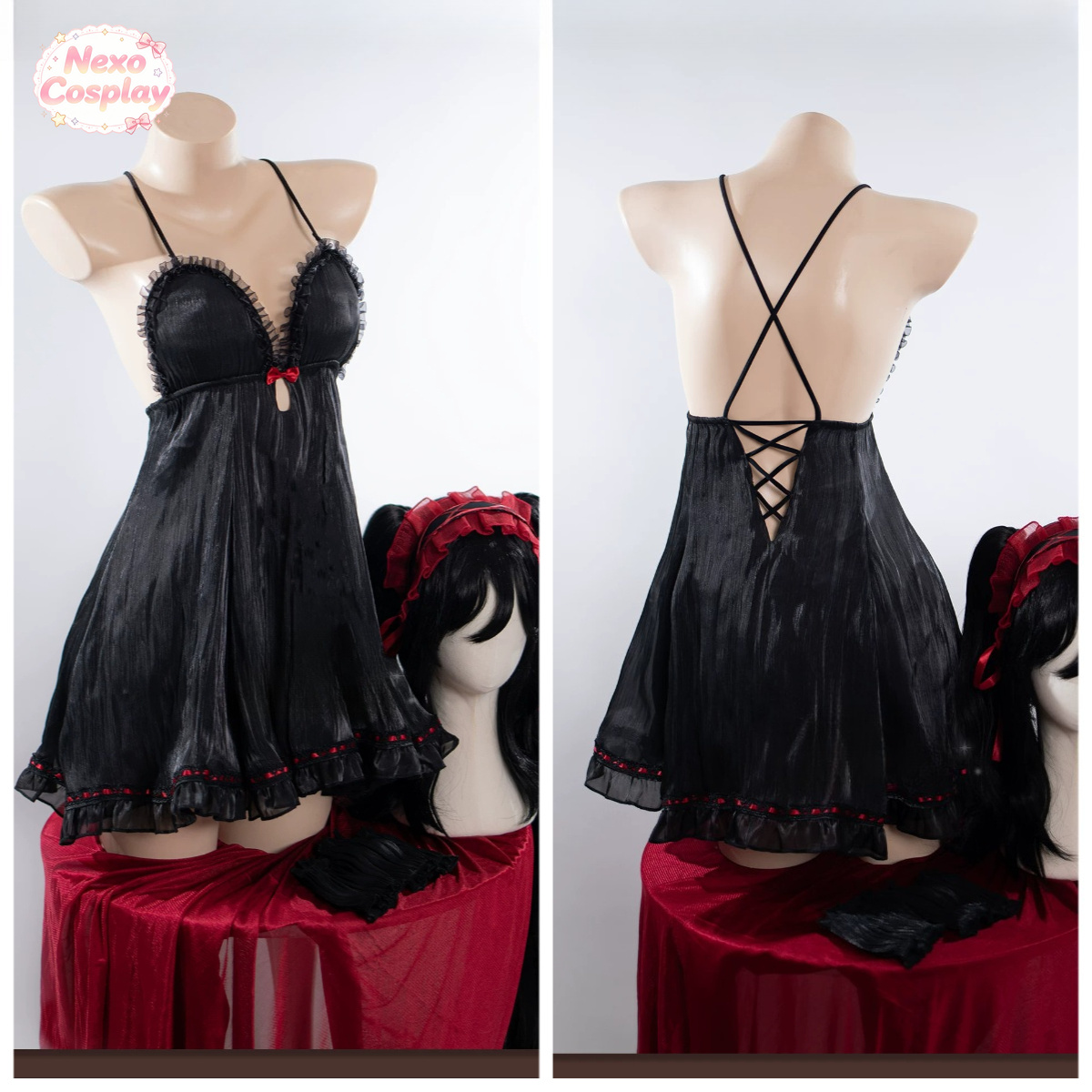 Cosplay Anime Black - เดทอะไลฟ์ โทคิซากิ คุรุมิคอสเพลย์เครื่องแต่งกายชุดนอนสีดำที่คาดผม, อะนิเมะคอสเพลย์เสื้อผ้าผู้หญิงเน็กซ์คอสเพลย์