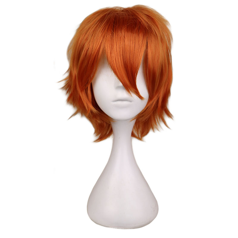 Anime Cosplay Orange Hair - วิกผมสั้นสีส้มสำหรับผู้ชายและผู้หญิงวิกชุดคอสเพลย์ผู้หญิงสีส้มสำหรับวันฮาโลวีนวิกผมสั้นสังเคราะห์