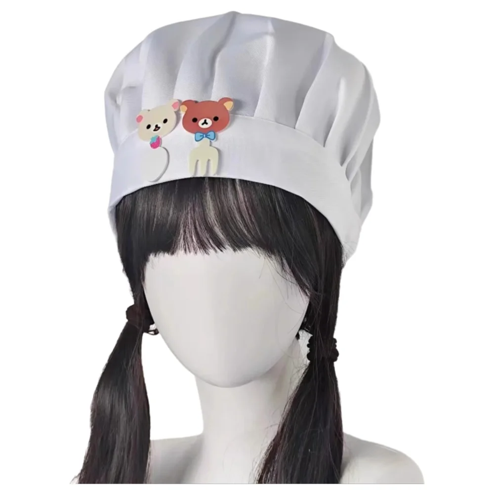 Anime Cosplay Girl Photo - หมวกเชฟลายหมีน้อยน่ารักพร้อมมีดและส้อม หมวกถ่ายรูปสาวหวาน หมวกคอสเพลย์น่ารัก ที่คาดผมจีบใหญ่