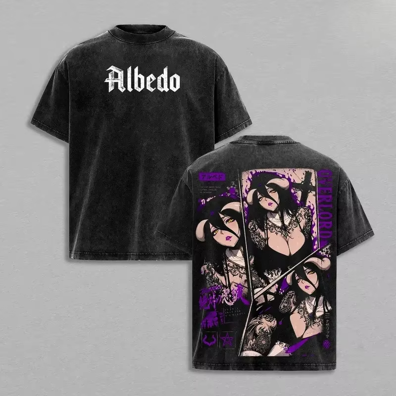 Anime Cosplay Albedo - เสื้อยืดวินเทจสองด้านลาย Overlord Albedo ปี 2026 ทรงโอเวอร์ไซส์