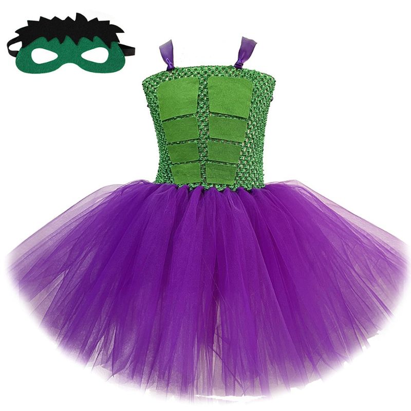 Anime Cosplay Toddler - ชุดคอสเพลย์ฮัลค์สำหรับเด็กผู้หญิง ชุดแฟนซีสีเขียวสำหรับงานฮาโลวีน งานคาร์นิวัล งานปาร์ตี้ พร้อมหน้ากาก ชุดกระโปรงบัลเลต์สไตล์อนิเมะ