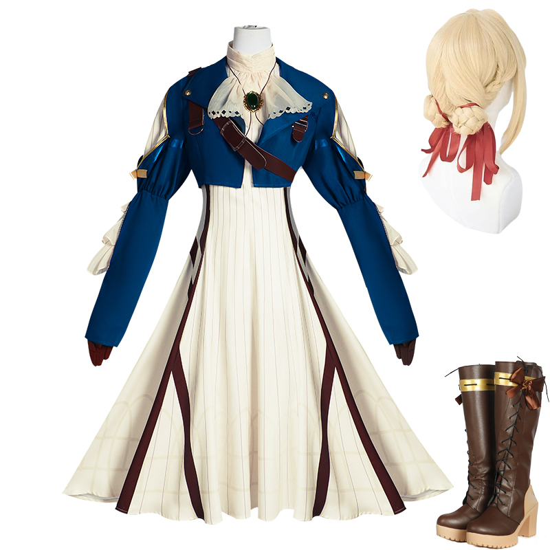 Violet Evergarden Dress - Violet Evergarden คอสเพลย์ชุดวิกผมรองเท้ารองเท้าเครื่องประดับสร้อยคอผู้หญิงชุด Halloween Carnival Party