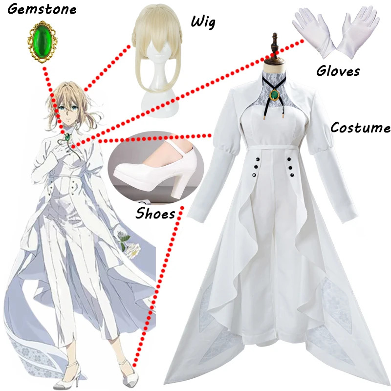 Violet Evergarden Dress - ชุดคอสเพลย์อนิเมะไวโอเล็ต เอเวอร์การ์เดน ชุดคอสเพลย์ตุ๊กตาออโต้เมมโมรี่ส์ ชุดแฟนซีสำหรับงานฮาโลวีน งานคาร์นิวัล ชุดเดรสสีขาวสไตล์ฝรั่งเศส