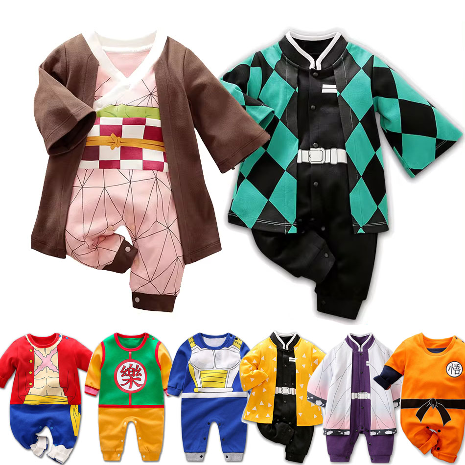 Anime Cosplay Toddler - 0-18 เดือนอะนิเมะเด็กทารกRompersทารกแรกเกิดคอสเพลย์เครื่องแต่งกายทารกAkatsuki Nezuko Tanjirouผ้าฝ้ายเสื้อผ้าเด็กหญิงชุดเด็ก