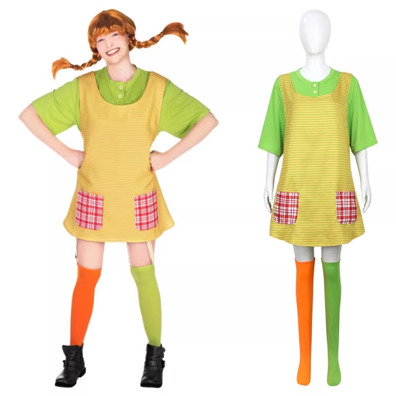 Anime Cosplay Boy - พิปปี้คอสเพลย์เครื่องแต่งกายผู้ใหญ่ชุดสีเขียวพร้อมถุงเท้าผ้ากันเปื้อนชุดปาร์ตี้ฮาโลวีนบุ๊ควีคชุดเด็กผู้หญิงคอสเช พีพี