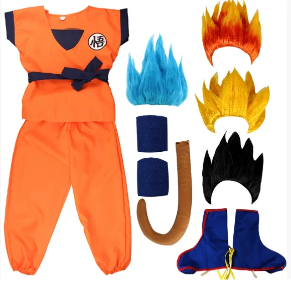 Anime Cosplay Kid - ชุดฮาโลวีนสำหรับผู้ใหญ่และเด็ก ชุดคอสเพลย์ซุนโกคู ชุดงานรื่นเริง ชุดแฟนซีวันหยุด พร้อมหาง ปลอกข้อมือ