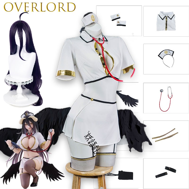 Anime Cosplay Albedo - โอเวอร์ลอร์ด อัลเบโด้พยาบาลคอสเพลย์เครื่องแต่งกายอะนิเมะเกมตัวละครชุดผู้หญิงฮาโลวีนถุงน่องสูงถึงต้นขาคอสเพลย์เครื่องแต่งกายเซ็กซี่คอส