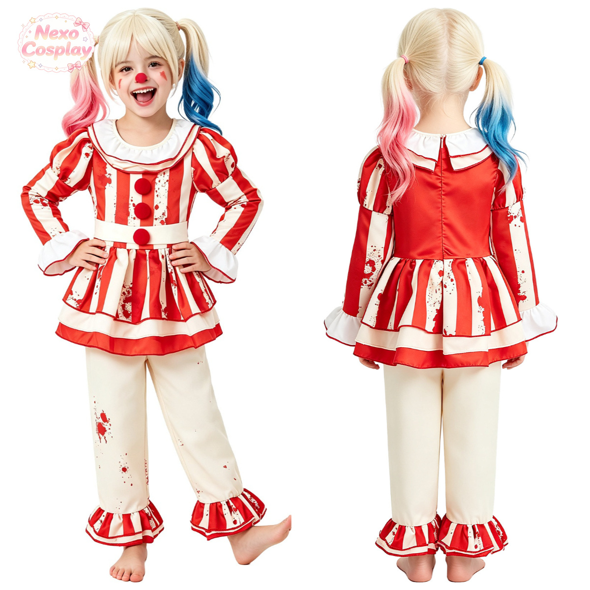 ชุดตัวตลกสยองขวัญลายทางสีแดงขา - Anime Cosplay Kid บทวิจารณ์และราคา