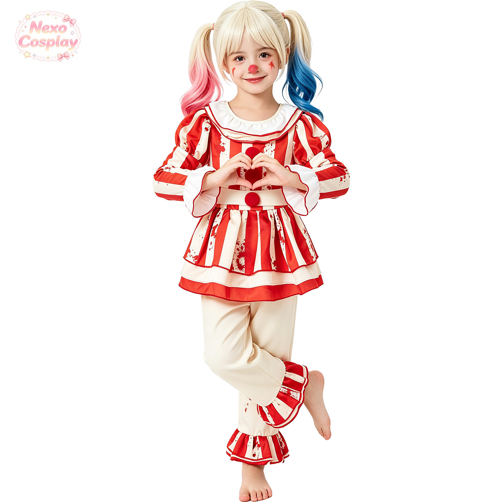 ชุดตัวตลกสยองขวัญลายทางสีแดงขา - Anime Cosplay Kid บทวิจารณ์และราคา